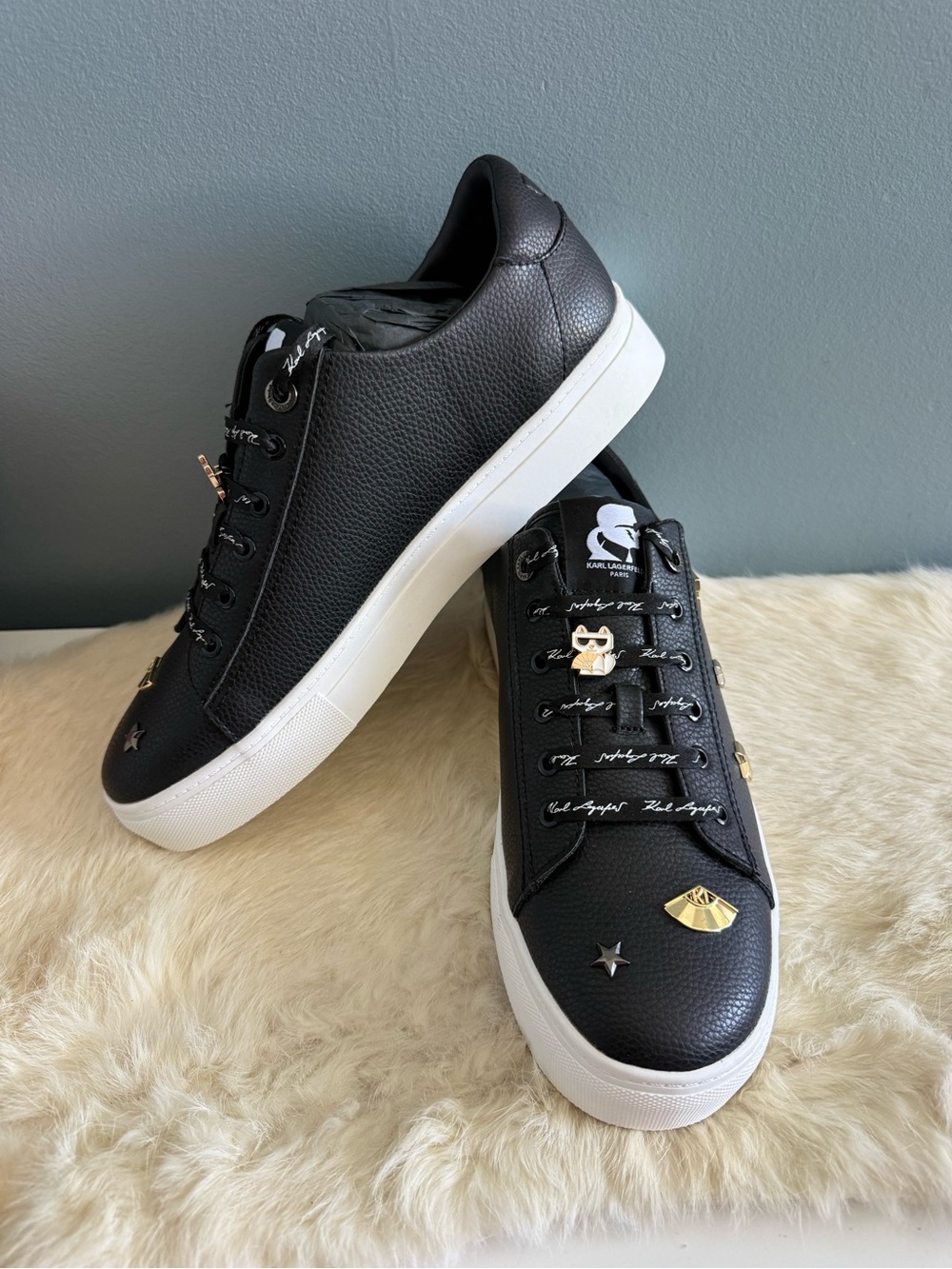 Karl Lagerfeld Cate Pins Women’s Lace Up Leather Sneakers